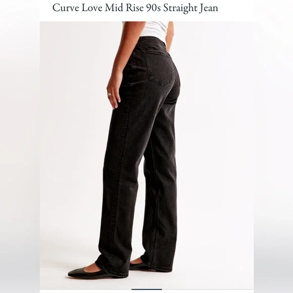 Abercrombie Curve Love Mid Rise 90s Straight Jean - Black - Picture 2 of 4